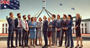 A group of independent Members of Parliament (MPs) in Australia standing together in front of the Australian Parliament House in Canberra. They are dr